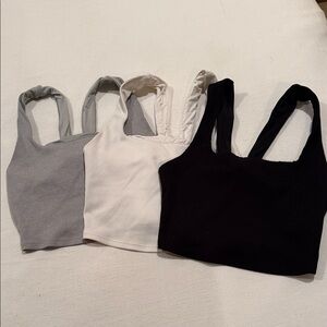 ALO Yoga Ribbed Crop Tank Trio - Black, White, Gray